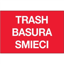 Etiquettes rouges "Trash / Basura / Smieci", 3 x 2 "