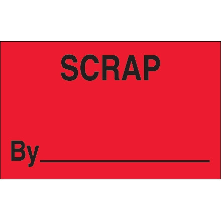 Étiquettes de production «Scrap By» rouge fluorescent, 1 1/4 x 2 "