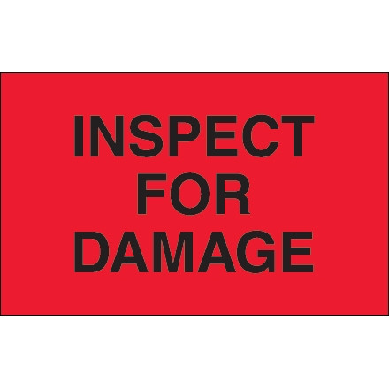 Étiquettes de production "Inspecter les dommages" rouge fluorescent, 1 1/4 x 2 "
