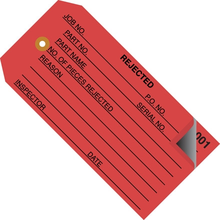 Étiquettes d’inspection «rejetées» en 2 parties (000-499), rouge, 4 3/4 x 2 3/8 "