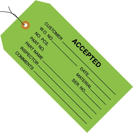 Étiquettes d'inspection "acceptées" pré-câblées, vert, 4 3/4 x 2 3/8 "