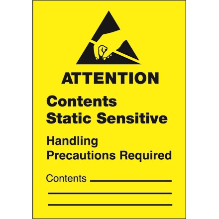Etiquettes d'avertissement, statique - "Contenu statique sensible", 1 3/4 x 2 1/2 "