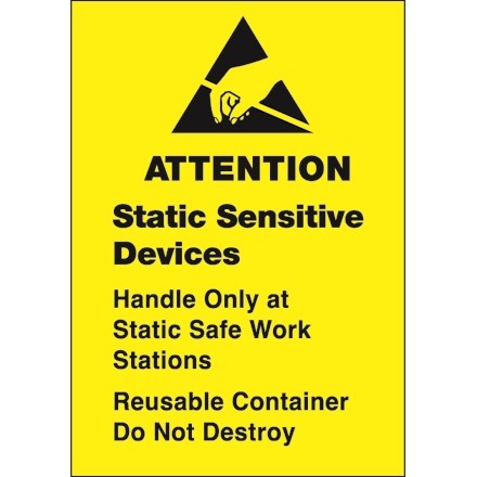 Étiquettes d'avertissement statiques - "Dispositifs sensibles à l'électricité statique", 1 3/4 x 2 1/2 "