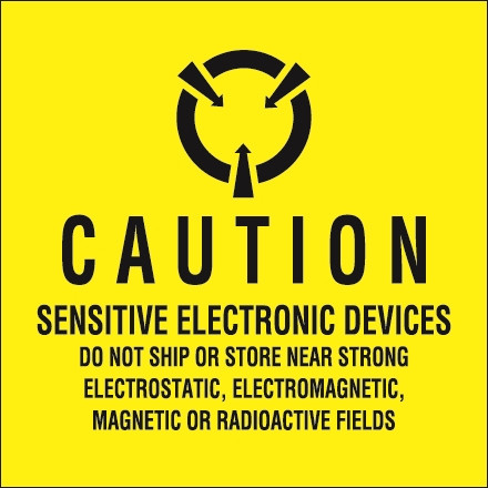 Etiquettes d'avertissement, statique - "Appareils électroniques sensibles", 4 x 4 "