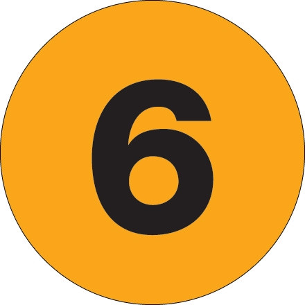 Étiquettes de numéro "6" orange cercle fluorescent - 3 "