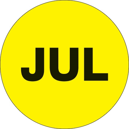 Jaune fluorescent "JUL" étiquettes d'inventaire de cercle, 2 "