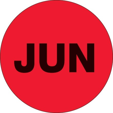 Étiquettes d'inventaire cercle "JUN" rouge fluorescent, 2 "