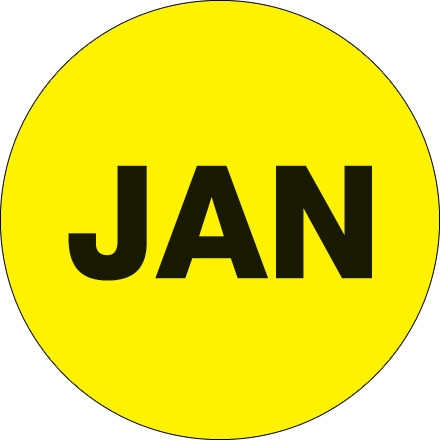 Étiquettes d'inventaire cercle "JAN" jaune fluorescent, 2 "