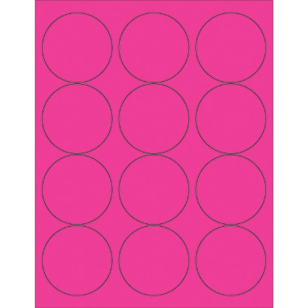 Étiquettes laser à cercle rose fluorescent, 2 1/2 "
