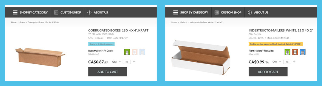 an image of packaging lead times on product pages